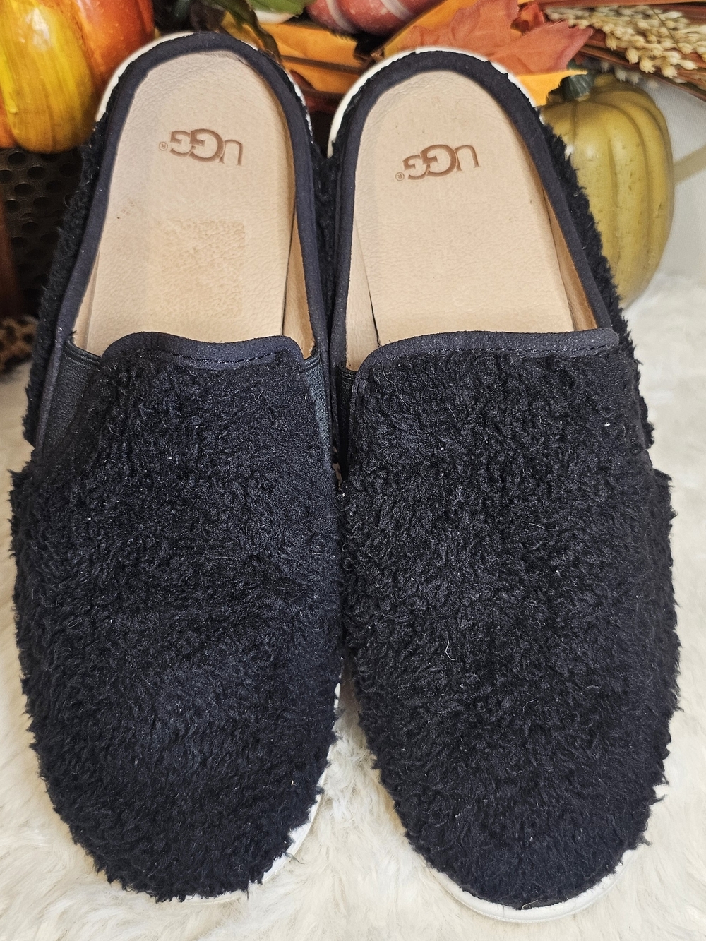 UGG Women’s Black Fuzzy Slip-On Flats